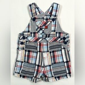 LITTLE ME Baby Boys Plaid Patchwork Madras Shortalls 9M Nautical Anchor‎ Boating